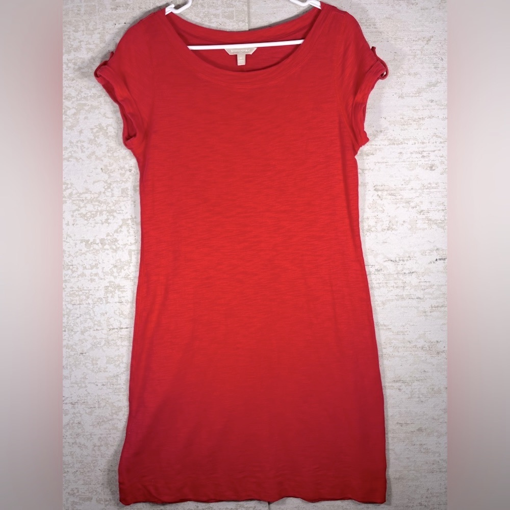 BANANA REPUBLIC Pepper Red Midi Cotton Slub Dress Cap Sleeve Size Medium